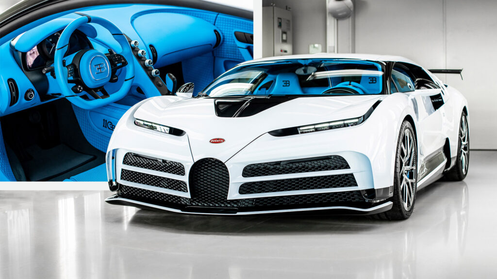  Final Bugatti Centodieci Combines Quartz White Exterior With Light Blue Sport Interior